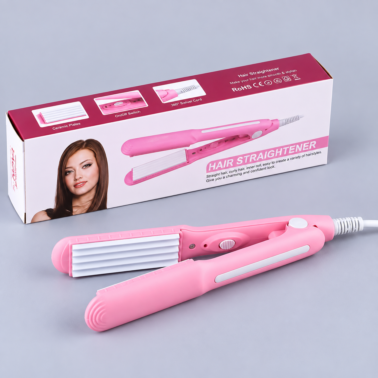 Mini Hair Crimper & Straightener – Ceramic Hair Styling Tool | Pink or Purple