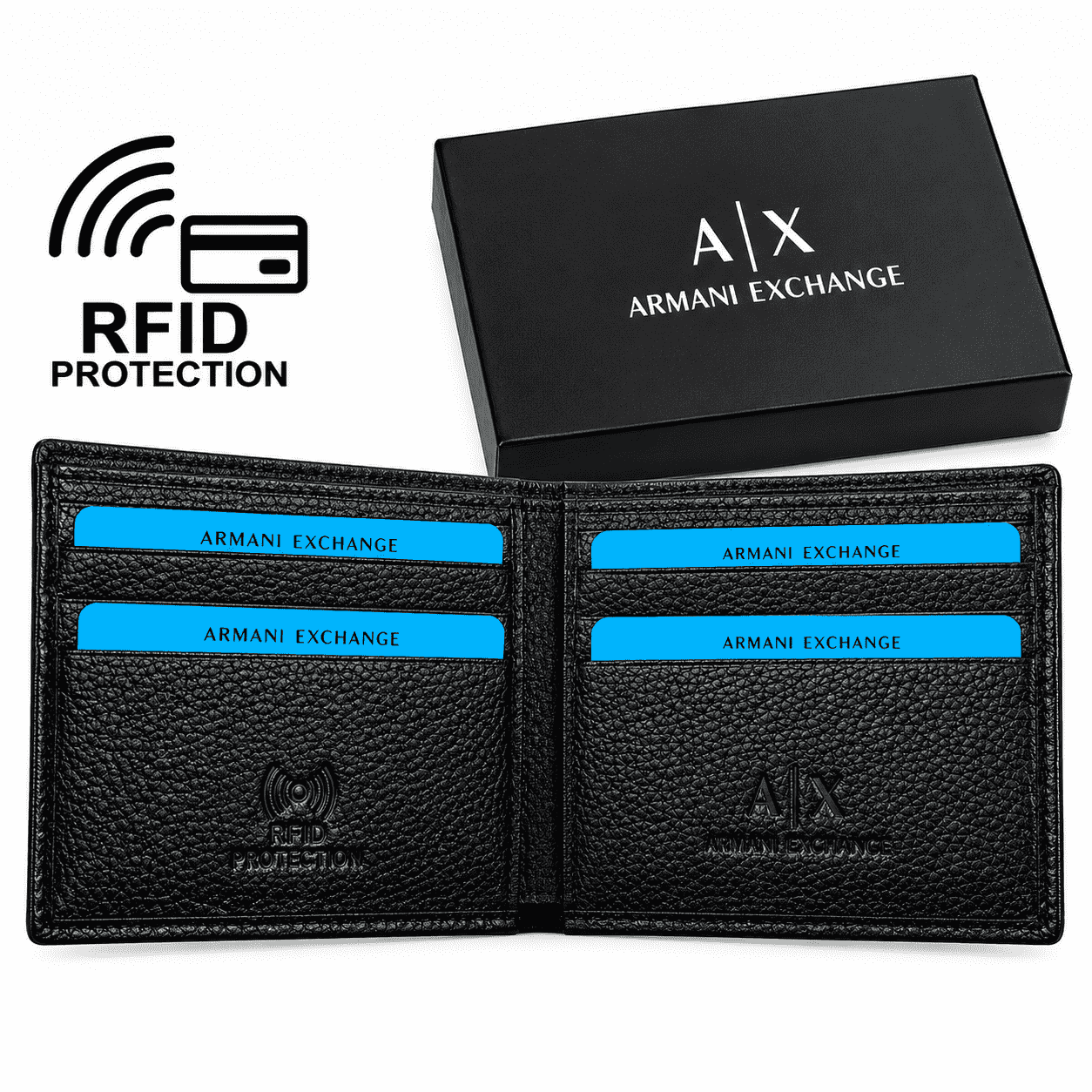 Armani Exchange Men’s Black RFID Bi-Fold Wallet