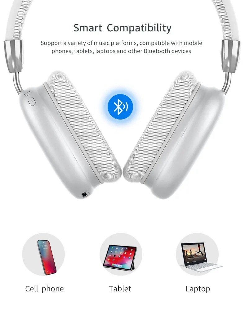 P9 Wireless Bluetooth Headphones – Stylish Over-Ear Headset with Mic