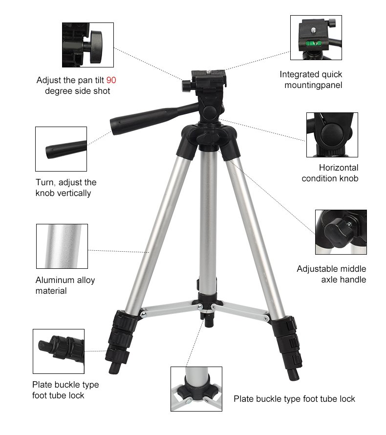 360° Adjustable Camera Tripod Stand – Aluminum Alloy