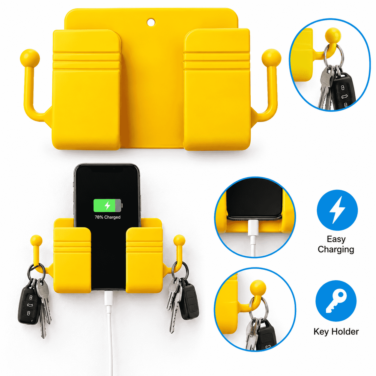 Coconut Opener with Wall Mounted Mobile Charging Stand & Key Holder | Multi-Purpose Kitchen & Home Utility Tool