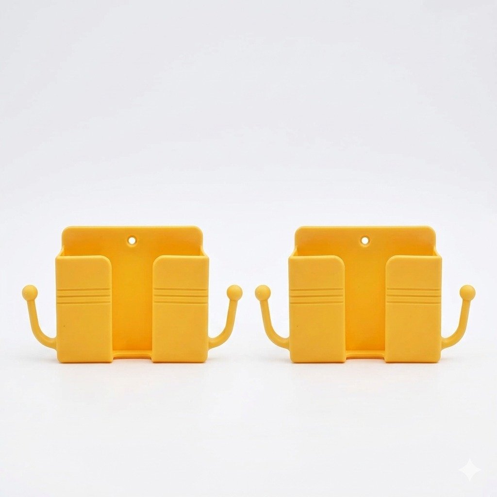 Yellow Plastic Wall-Mounted Multi-Purpose Hook Holder (Set of 2)