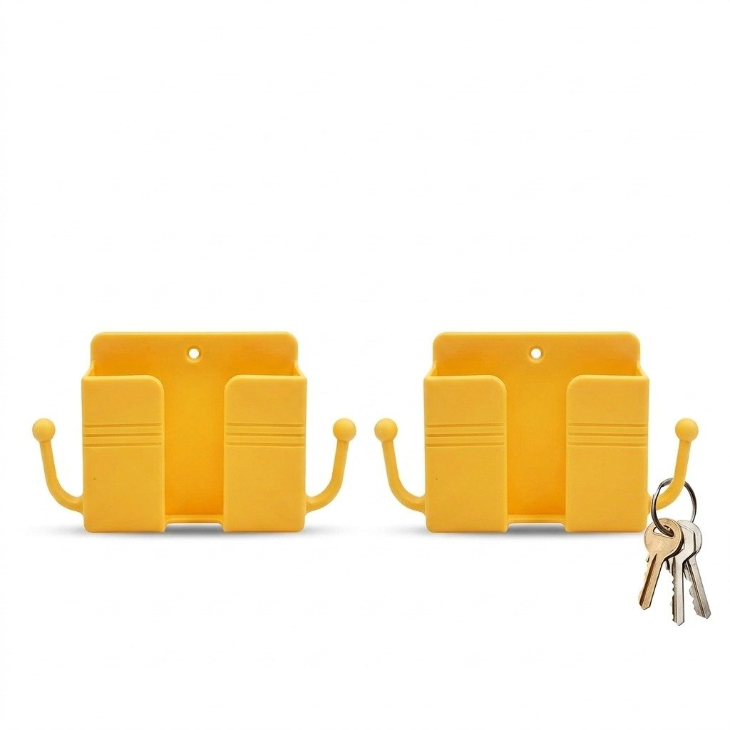 Yellow Plastic Wall-Mounted Multi-Purpose Hook Holder (Set of 2)