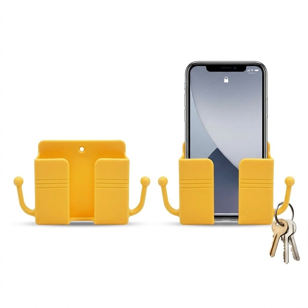 Yellow Plastic Wall-Mounted Multi-Purpose Hook Holder (Set of 2)