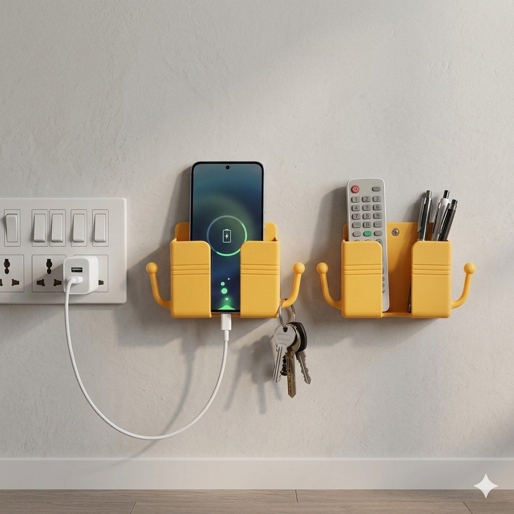 Yellow Plastic Wall-Mounted Multi-Purpose Hook Holder (Set of 2)